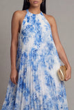 Sky Blue A Line Pleated Ruffle Midi Wedding Guest Dress