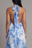 Sky Blue A Line Pleated Ruffle Midi Wedding Guest Dress