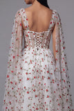 Ivory Corset Floral A Line Midi Wedding Guest Dress with Sash