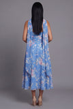 Blue Strapless A Line Floral Wedding Guest Dress with Sash