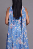 Blue Strapless A Line Floral Wedding Guest Dress with Sash