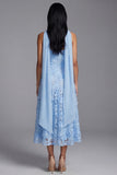 Strapless Blue A Line Floral Wedding Guest Dress with Sash
