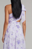 One Shoulder Lilac Cut Out Floral A Line Wedding Guest Dress with Slit