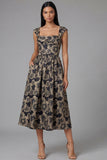 Floral Black Square Neck A Line Wedding Guest Dress