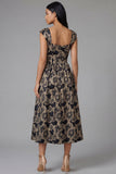 Floral Black Square Neck A Line Wedding Guest Dress