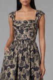 Floral Black Square Neck A Line Wedding Guest Dress