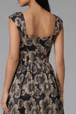 Floral Black Square Neck A Line Wedding Guest Dress