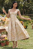 Floral Black Square Neck A Line Wedding Guest Dress