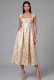 Floral Black Square Neck A Line Wedding Guest Dress