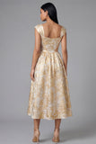 Floral Black Square Neck A Line Wedding Guest Dress
