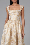 Floral Black Square Neck A Line Wedding Guest Dress