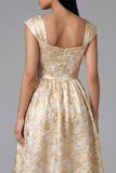 Floral Black Square Neck A Line Wedding Guest Dress
