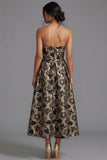 Black A Line Floral Strapless Midi Wedding Guest Dress