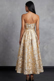 Black A Line Floral Strapless Midi Wedding Guest Dress