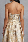Black A Line Floral Strapless Midi Wedding Guest Dress