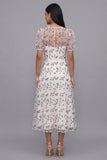 White Pink Flower V-Neck A Line Wedding Guest Dress with Short Sleeves
