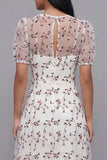 White Pink Flower V-Neck A Line Wedding Guest Dress with Short Sleeves
