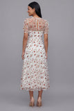 White Pink Flower V-Neck A Line Wedding Guest Dress with Short Sleeves