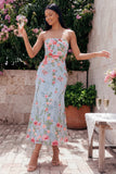 Blue Pink Flower Strapless Sheath Wedding Guest Dress