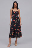 Halter Black Floral A Line Midi Wedding Guest Dress