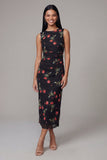 Sheath Bateau Neck Floral Black Midi Wedding Guest Dress