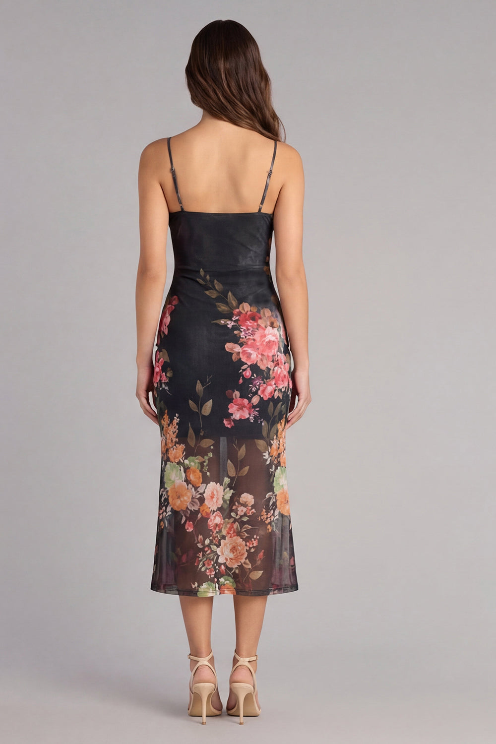 Wedtrend Women Black Floral Wedding Guest Dress Spaghetti Straps Sheath