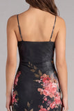 Black Floral Spaghetti Straps Sheath Midi Wedding Guest Dress