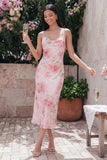 Pink Sheath Spaghetti Straps Floral Wedding Guest Dress