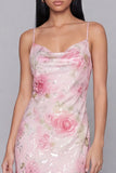 Pink Sheath Spaghetti Straps Floral Wedding Guest Dress