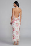 Halter Pink Floral Sheath Long Wedding Guest Dress