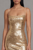 Sparkly Sheath Gold Spaghetti Straps Midi Dress