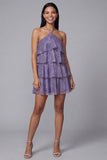 Purple Halter Tiered Ruffle A Line Mini Dress