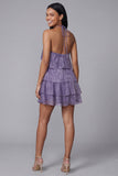 Purple Halter Tiered Ruffle A Line Mini Dress