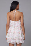 Purple Halter Tiered Ruffle A Line Mini Dress