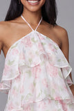 Purple Halter Tiered Ruffle A Line Mini Dress