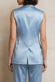 Sleeveless Peak Lapel 2 Piece Blue Women Suits