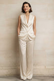 Sleeveless Peak Lapel 2 Piece Blue Women Suits