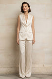 Sleeveless Peak Lapel 2 Piece Blue Women Suits