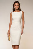 Pencil Bateau Neck White Knee-Length Work Dress