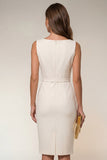 Pencil Bateau Neck White Knee-Length Work Dress