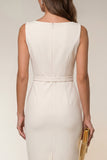 Pencil Bateau Neck White Knee-Length Work Dress