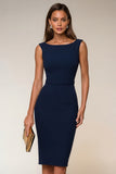Pencil Bateau Neck White Knee-Length Work Dress
