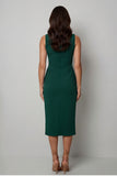 Dark Green Bateau Neck Sheath Midi Work Dress With Slit