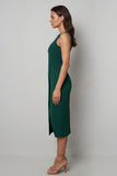 Dark Green Bateau Neck Sheath Midi Work Dress With Slit