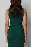 Dark Green Bateau Neck Sheath Midi Work Dress With Slit