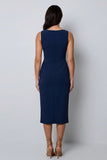Dark Green Bateau Neck Sheath Midi Work Dress With Slit