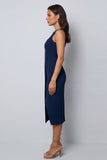 Dark Green Bateau Neck Sheath Midi Work Dress With Slit