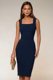 Pencil Square Neck Navy Work Dress