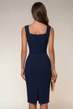 Pencil Square Neck Navy Work Dress
