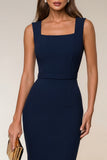 Pencil Square Neck Navy Work Dress